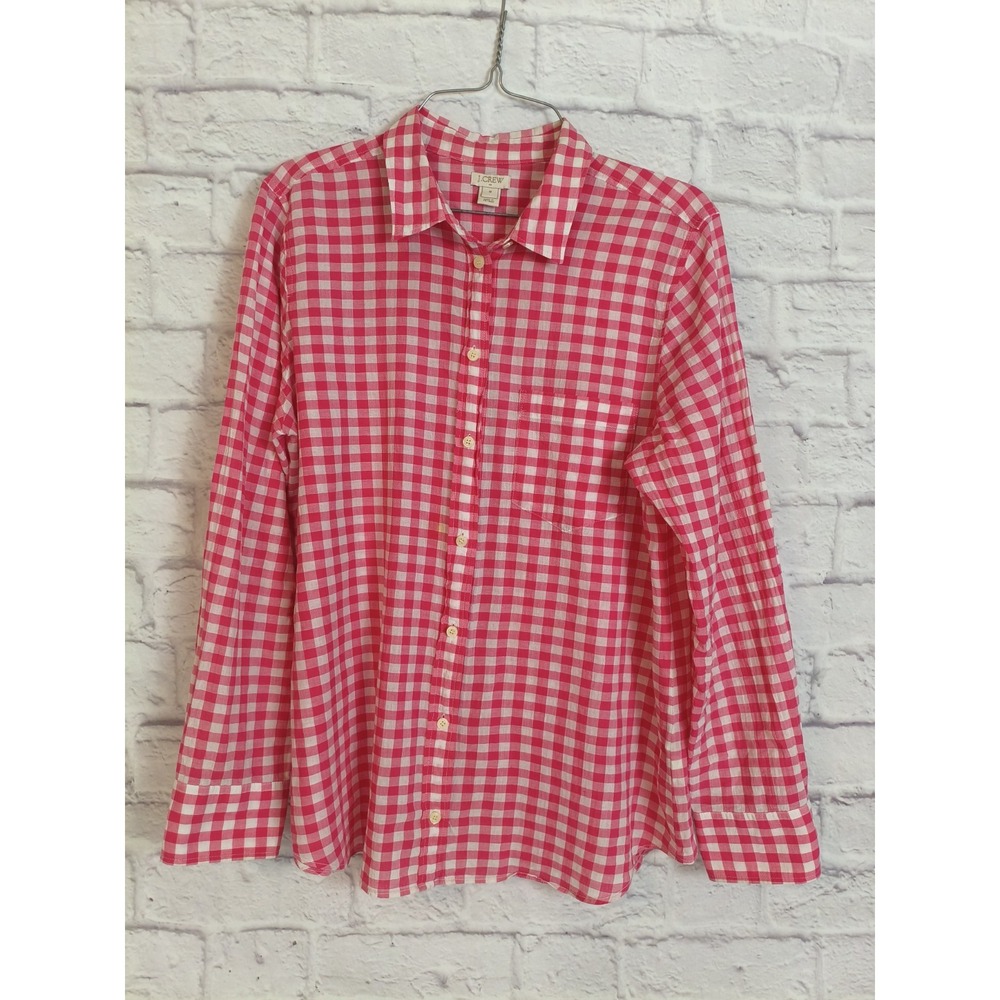 J. Crew Pink Gingham Checker Button Up Long Sleeve Shirt Size M Festival Cowgirl